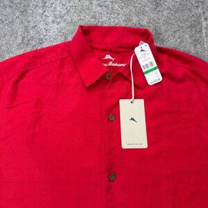 Tommy Bahama Shirt Men L Poinsettia Red Sports Al Fresco Tropics Jacquard